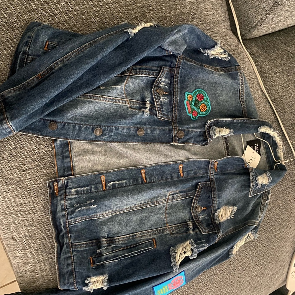 Consuela Distressed Denim Jacket with Embroidered Patch